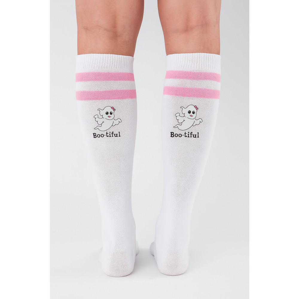 Womens Socks One Size White & Pink Knee High Boo-tiful Ghost Halloween